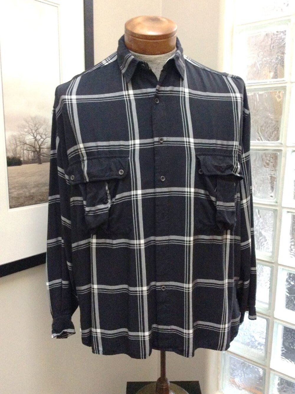 Man's Mexx Dress Shirt Size L, Black & White Check, Long Sleeve